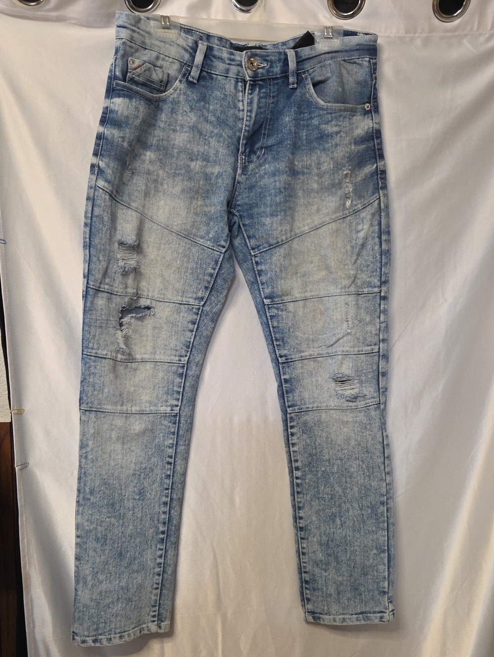 Slim Fit Light Blue Distressed Skinny Jeans for Men 30x30 [1620].